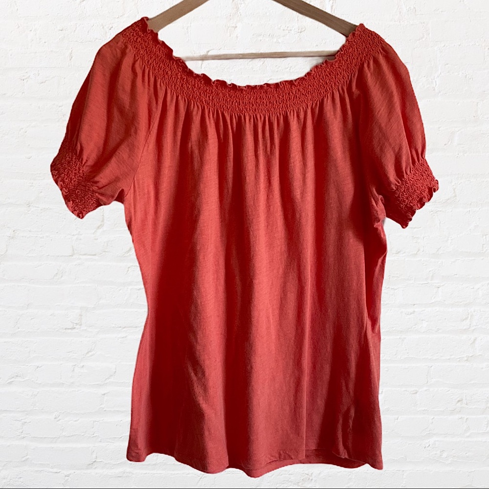 LAUREN RALPH LAUREN RUFFLE HEM SHORT SLEEVE SHIRT TOP